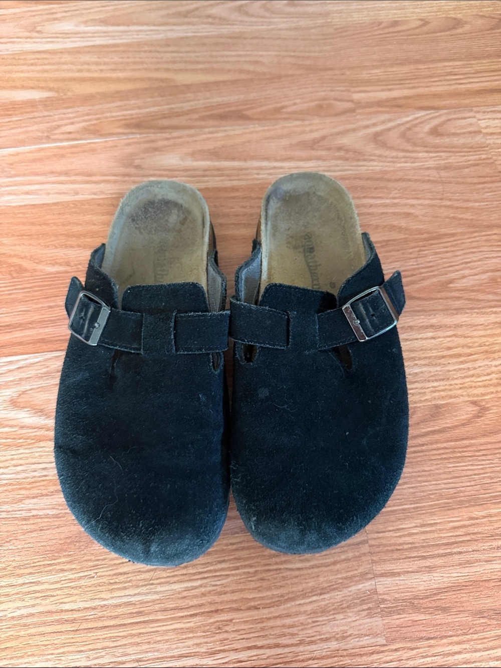 Birkenstock Black Suede Slip-On Mule Clogs with Buckle